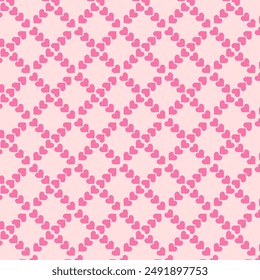 Pink heart ribbon repeat pattern isolated on light pink background.Seamless pattern with heart.Valentine, wedding background graphic vector illustration.