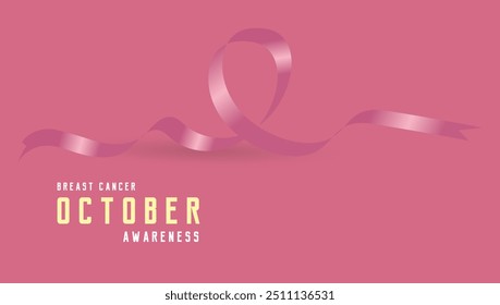 A pink Heart ribbon with text Breast cancer awareness. Breast Cancer Awareness Month Banner Background, Background, Banner, Ribbon Background