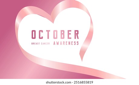 A Pink Heart ribbon with text Breast cancer awareness. Breast Cancer Awareness banners design. Pink October cancer awareness month is observed every year in October