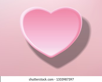 Pink heart, romantic vector symbol with 3d effect