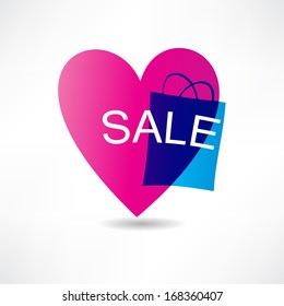 pink heart and sale icon