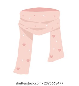 Pink heart scarf winter clothes illustration for children's book or flash card.A simple flat vector design 