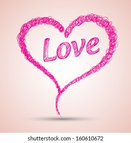 Pink heart scribble with love. Element for your Valentine`s Day Design  / Vector concepts with love.