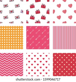 Pink heart seamless pattern background. Vector illustration for holiday decoration. Abstract romantic photo frame. Stickers valentines day ornament.