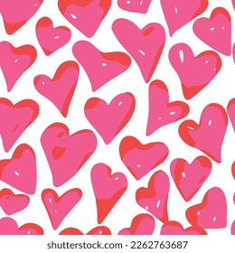 Pink heart seamless pattern. Background design, vector print. 