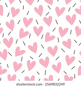 Pink heart seamless pattern background for Valentine’s Day backdrop or wedding card. Vector illustration.