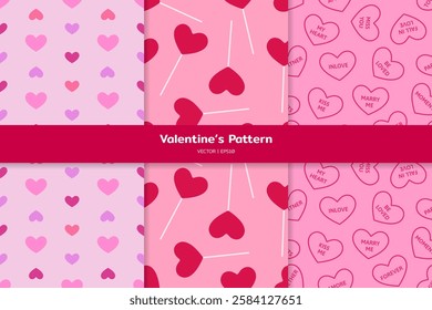 Pink Heart Seamless Pattern Clip Art Set perfect for Valentine’s Greeting Card or Weddings and Birthdays Wrapping Paper and Scrapbook Postcard Print