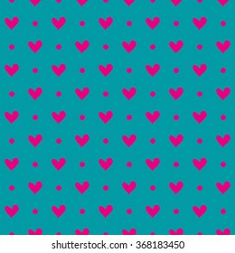 Pink heart seamless pattern on a blue background for Happy Valentine's Day. Vector illustration