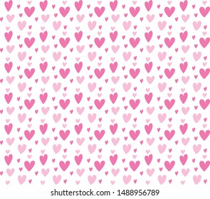 Pink heart seamless pattern. Vector illustration. Vector Valentine's day background with red little hearts isolated on white background. Design background for wedding invitation card. Hand-drawn.