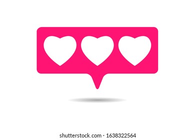 Pink heart set in bubble icon.  like social media ui sign on white background.