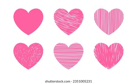 Pink heart set, hearts collection isolated on white background. Suitable for Valentines Day and Mothers Day decoration.