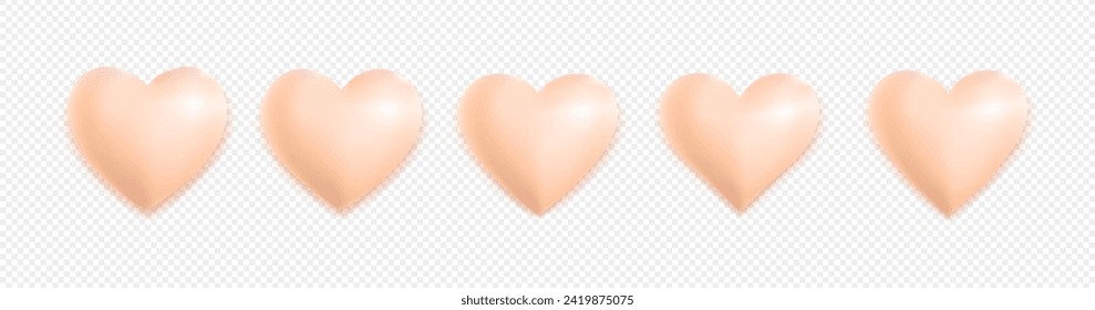 Pink heart set with shadows isolated on transparent background. Love symbol vector.