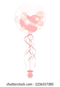 Balón de forma de corazón rosa en globo transparente para cualquier festival y decoración de fiesta ilustración vectorial en versión de color