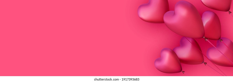 Pink heart shape balloon banner. Pink background. Holiday, Birthday, Valentine's Day template. Vector illustration.