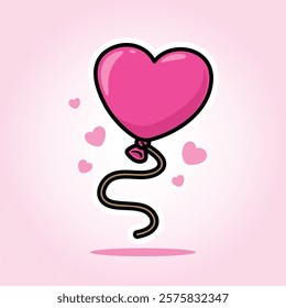 Pink Heart Shape Balloon Cartoon Icon Vector Illustration. Isolated background. Love Symbol. Valentine's Day and Mother's Day Concept