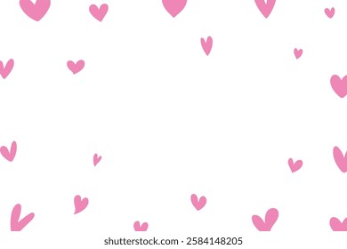 Pink heart shape, bright and scattered on white background. for moments of romance and affection