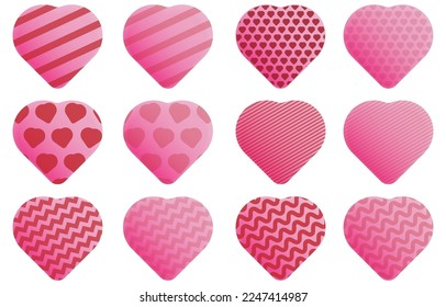 Pink heart shape collection on white background. Hearts icon set vector illustration of love symbol. Suitable for Valentine's Day and Mother's Day decoration.
