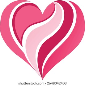 A pink heart shape with curved lines is isolated on white background