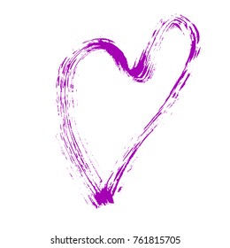 Pink heart shape design for love symbols. Hand drawn, grunge texture. Brush decorative symbol of love