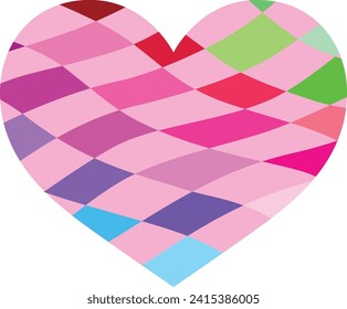 pink heart shape with distorted square inside different shades and colors, heart shape vector illustration.