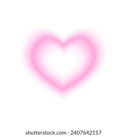 Forma de corazón rosa con efecto aura gradiente. Pegatina de moda y2k en estilo holográfico borroso aislado en el fondo blanco. Elemento decorativo de San Valentín. Ilustración del vector