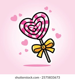 Pink Heart Shape Lollipop Cartoon Icon Vector Illustration. Isolated background. Love Symbol. Valentine's Day Concept