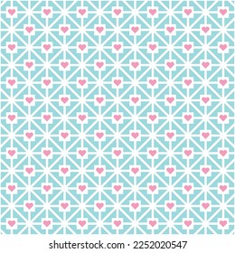Pink heart shape on white square linked with white diagonal line on blue background. Happy Valentine's day. Heart pattern on blue backdrop.