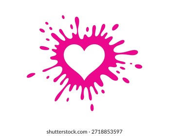 Salpicadura de forma de corazón rosa sobre fondo blanco Salpicadura de estilo de acuarela