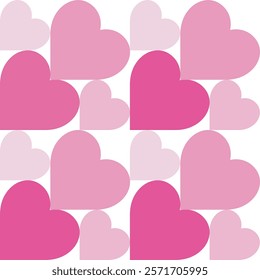 pink heart shape various size and shade seamless pattern illustration.