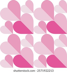 pink heart shape various size and shade seamless pattern illustration.