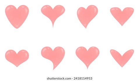 pink heart shape vector set. flat design vector illustration isolated on white background.
