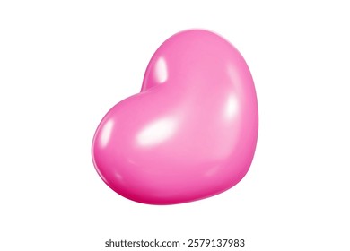 Pink heart shaped 3d vector balloon with glossy surface - floating decorative element showing bright reflections and gradient shades. Flying romantic object for Valentine or Mother Day designs.