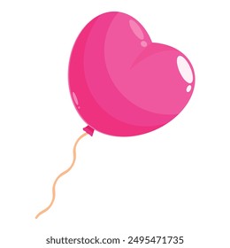 Pinker herzförmiger Ballon schwebt mit einer Schnur auf einem weißen Hintergrund befestigt