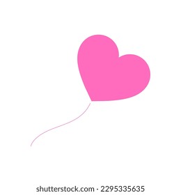 Pink heart shaped balloon with ribbon vector icon valentine. Power of love and romantic. Wedding and decorating greeting cards.