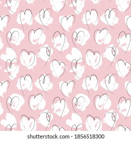 Pink Heart Shaped Brush Stroke Seamless Pattern Background For Fashion Textiles, Graphics