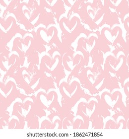 Pink Heart Shaped Brush Stroke Seamless Pattern Background For Fashion Textiles, Graphics