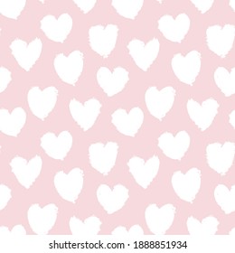 Pink Heart shaped brush stroke seamless pattern background for fashion textiles, graphics
