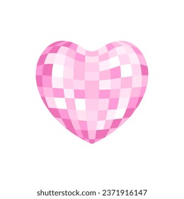 La bola disco en forma de corazón rosa con fondo aislado. Ilustración plana vectorial. Plantilla para tarjetas de felicitación, carteles