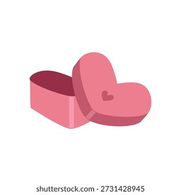 Caja de regalo en forma de corazón rosa con tapa abierta. Caja de amor presente. Regalo de San Valentín. Caja de regalo de cumpleaños.