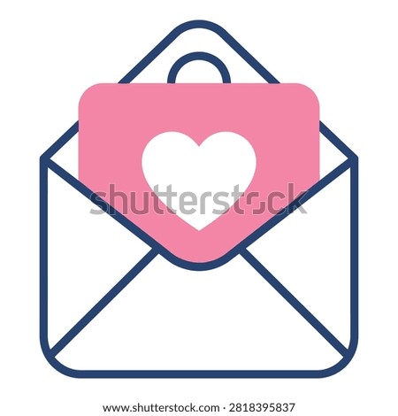 A pink heart shaped letter in a white envelope with a blue outline on a white background, symbolizing love and affection in a digital communication concept