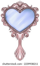 Pink heart shaped mirror. Vintage decor.