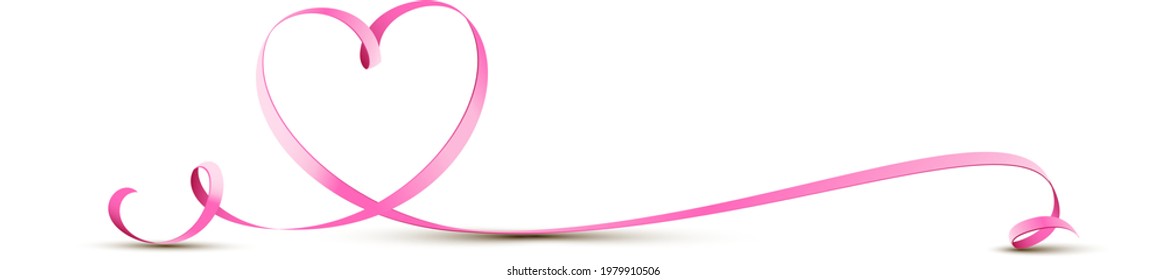 pink heart shaped ribbon isolated on white background