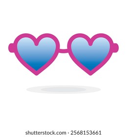 Pink heart shaped sunglasses isolated icon on white background. Purple heart shape sunglasses for photo booth, photo props. Illustration for holiday party celebration evening, scrapbooking, selfie app