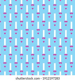Pink heart shaped vector pattern on cyan blue color background 