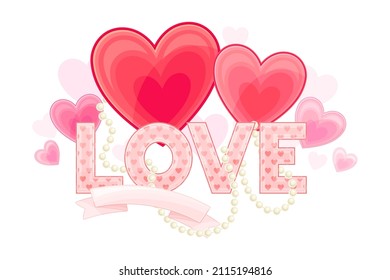 Pink Heart with Silk Ribbon as Valentine s Day Attribute Vector Composition