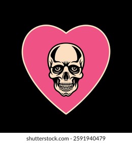 Pink heart with a skull in the middle, blending love and gothic aesthetics. Perfect for tattoos, stickers, and trendy vector illustrations with a spooky yet romantic vibe