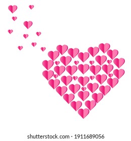 Pink heart with small hearts inside with cut paper effect. Vector illustration.