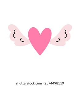 Pink heart with small wings. A symbol of love, specially created for Valentine's Day. Suitable for valentines, cards, web design and other romantic projects.