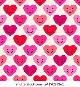 Pink heart with smile face seamless pattern design for Valentine's Day.