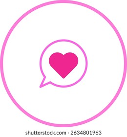 Corazón rosado en la burbuja del discurso dentro del círculo, concepto simple y limpio del diseño